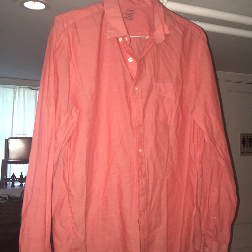 J crew pink button down size L linen material